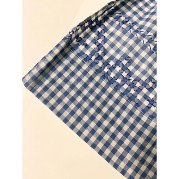 Vintage Blue and White Checkered Half Apron One Pocket 19  Inch Long Tie Back - Picture 9 of 11